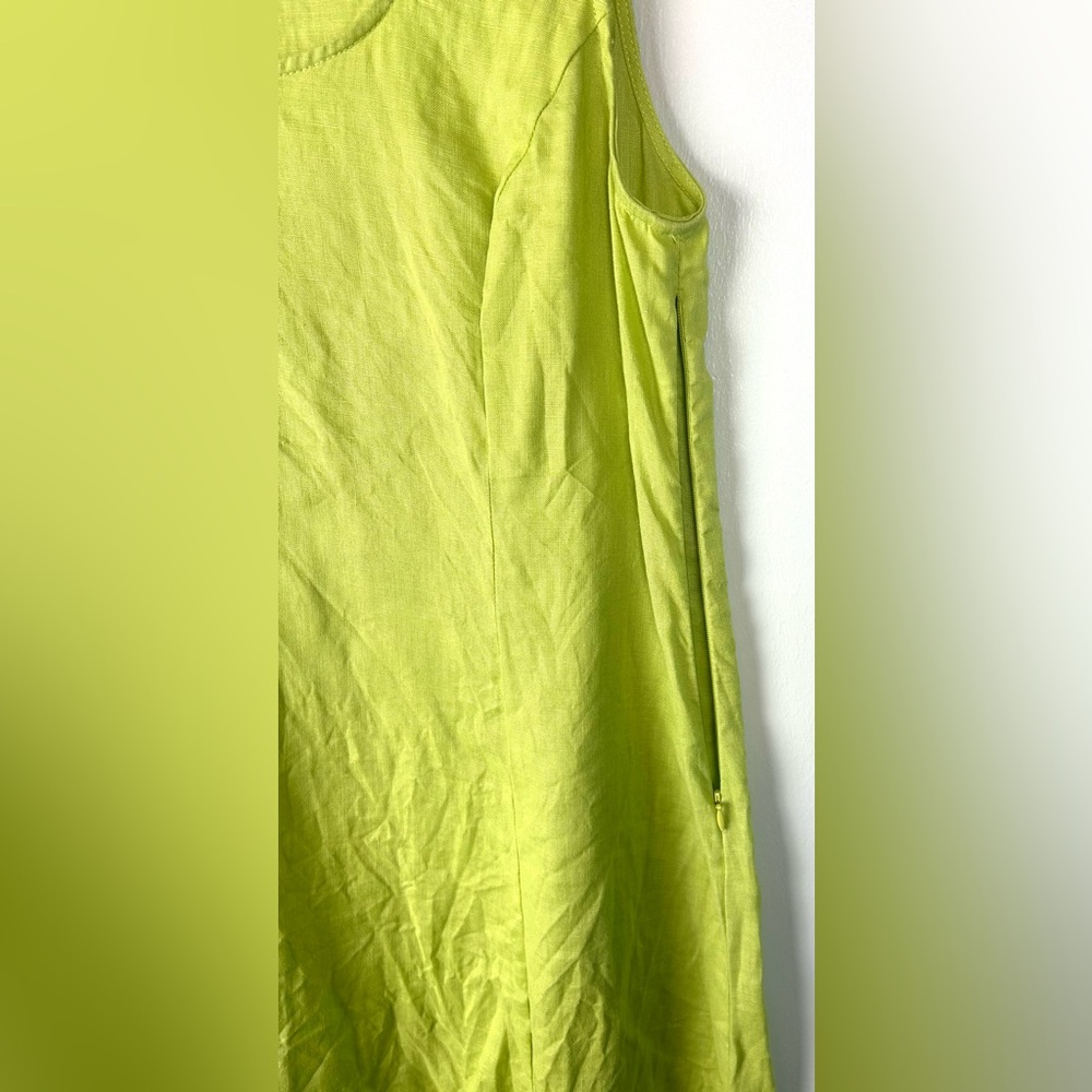 Grace Elements Linen Midi Dress Size Medium Bright Lime Green High Low Lagenlook - Picture 4 of 5
